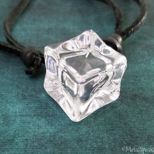 Ice Cube Necklace Ice Cube Charm Necklace Ice Jewelry Ice Necklace Ice Cube Gift Black Leather Necklace Men&#39;s Jewelry Boyfriend Gift for Him