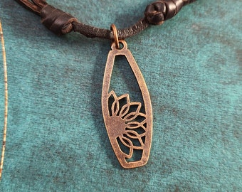 Sunflower Necklace Sunflower Jewelry Copper Necklace Sunflower Pendant Necklace Brown Leather Necklace Men's Jewelry Boyfriend Necklace Gift