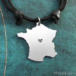 France Necklace France Jewelry France Gift Engraved France Pendant Heart Necklace Charm Necklace Long Distance Relationship Travel Gift