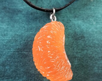 Orange Slice Necklace SMALL Mini Mandarin Orange Charm Fruit Pendant Food Jewelry Leather Necklace Men's Jewelry Boyfriend Gift For Him
