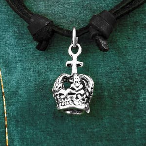 Crown Necklace SMALL King&#39;s Crown Jewelry King Jewelry King Necklace Black Leather Necklace Cord Necklace Men&#39;s Jewelry Boyfriend Necklace