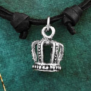 Crown Necklace SMALL King&#39;s Crown Jewelry King Jewelry King Necklace Black Leather Necklace Cord Necklace Men&#39;s Jewelry Boyfriend Necklace