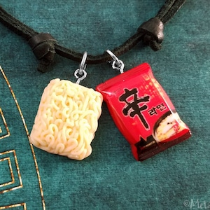 Ramen Necklace Ramen Noodles Necklace Ramen Jewelry Charm Necklace Pendant Black Leather Necklace Cord Necklace Mens Jewelry Boyfriend Gift