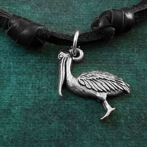 Pelican Necklace Pelican Jewelry Pelican Charm Pendant Beach Jewelry Black Leather Necklace Cord Necklace Men&#39;s Jewelry Boyfriend Necklace