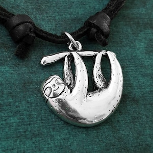 Sloth Necklace SMALL Sloth Charm Necklace Sloth Jewelry Sloth Charm Sloth Pendant Black Leather Necklace Cord Men&#39;s Jewelry Boyfriend Gift