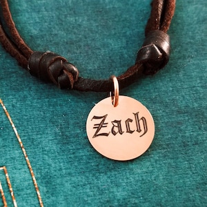 Name Necklace STAINLESS STEEL Engraved Necklace Personalized Jewelry Custom Necklace Pendant Necklace Brown Leather Necklace Men&#39;s Jewelry