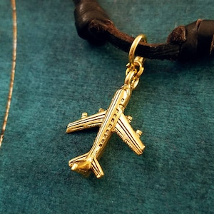 Airplane Necklace SMALL Airplane Charm Necklace Plane Necklace Travel Brown Leather Necklace Cord Necklace Men&#39;s Jewelry Boyfriend Necklace