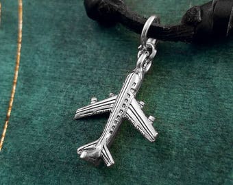 Airplane Necklace SMALL Airplane Charm Necklace Plane Necklace Travel Black Leather Necklace Cord Necklace Men's Jewelry Boyfriend Necklace