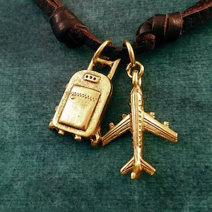 Airplane Necklace SMALL Luggage Necklace Plane Necklace Travel Gift Brown Leather Necklace Cord Necklace Men&#39;s Jewelry Boyfriend Necklace