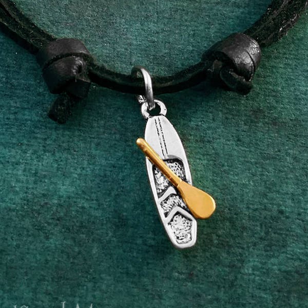Paddle Board Necklace SMALL Paddleboard Necklace Pendant Necklace Black Leather Necklace Cord Necklace Men's Jewelry Boyfriend Necklace