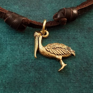 Pelican Necklace Pelican Jewelry Pelican Charm Pendant Beach Jewelry Brown Leather Necklace Cord Necklace Men&#39;s Jewelry Boyfriend Necklace