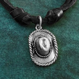 Cowboy Hat Necklace Cowboy Jewelry Country Music Jewelry Husband Gift Leather Necklace Black Cord Necklace Men&#39;s Jewelry Boyfriend Necklace