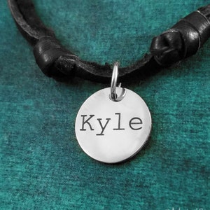 Name Necklace STAINLESS STEEL Engraved Necklace Personalized Jewelry Custom Necklace Pendant Necklace Black Leather Necklace Men&#39;s Jewelry