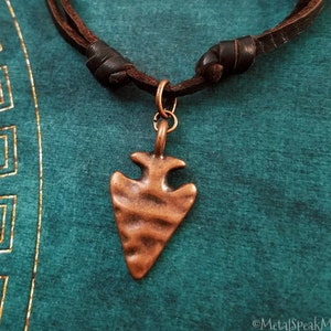 Arrowhead Necklace Hunting Necklace Copper Necklace Arrowhead Jewelry Hunter Jewelry Brown Leather Necklace Men&#39;s Jewelry Boyfriend Necklace