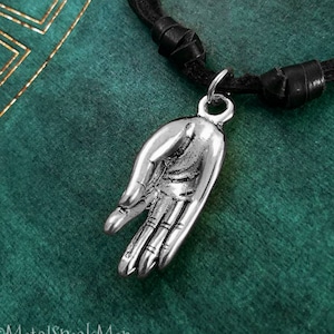 Gyan Mudra Necklace Yoga Jewelry Meditation Hand Necklace Mindfulness Leather Necklace Black Cord Necklace Men&#39;s Jewelry Boyfriend Necklace