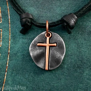 Cross Necklace Cross Jewelry Cross Charm Necklace Christian Cross Pendant Necklace Black Leather Necklace Men's Jewelry Boyfriend Necklace