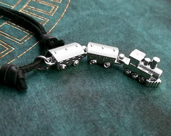 Train Necklace Train Charm Necklace Train Jewelry Long Distance Relationship Gift Black Leather Necklace Men's Jewelry Boyfriend Necklace