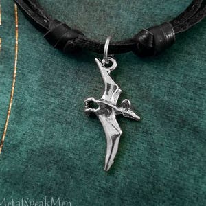 Pterodactyl Necklace SMALL Pterodactyl Charm Necklace Dinosaur Jewelry Black Leather Necklace Cord Necklace Men&#39;s Jewelry Boyfriend Necklace