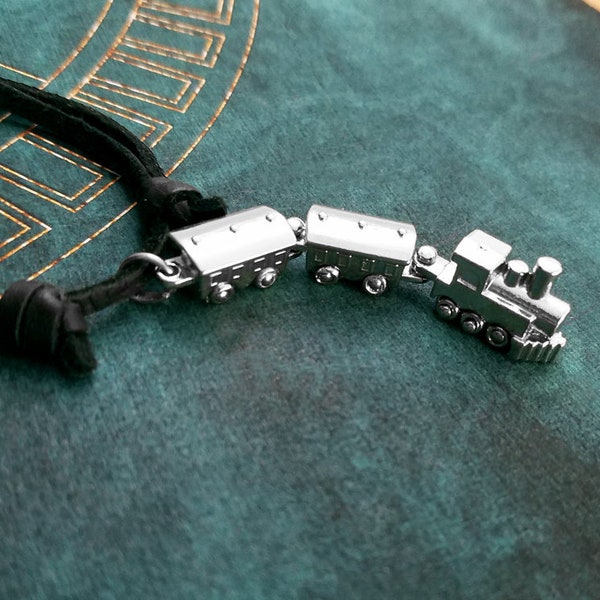 Train Necklace Train Charm Necklace Train Jewelry Long Distance Relationship Gift Black Leather Necklace Men's Jewelry Boyfriend Necklace