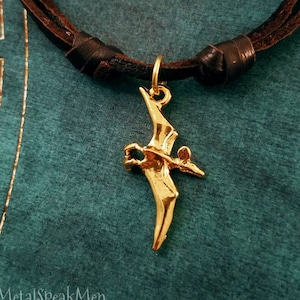Pterodactyl Necklace SMALL Pterodactyl Charm Necklace Dinosaur Jewelry Brown Leather Necklace Cord Necklace Men&#39;s Jewelry Boyfriend Necklace