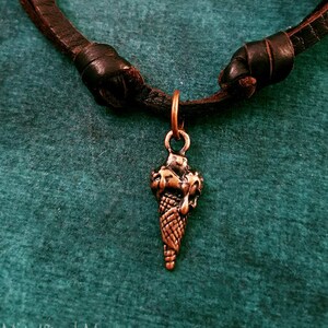 Ice Cream Cone Necklace SMALL Copper Ice Cream Charm Ice Cream Jewelry Leather Necklace Brown Cord Necklace Men&#39;s Jewelry Boyfriend Necklace