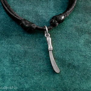 Knife Necklace SMALL Butter Knife Pendant Necklace Knife Jewelry Cord Necklace Black Leather Necklace Men&#39;s Jewelry Boyfriend Necklace Gift