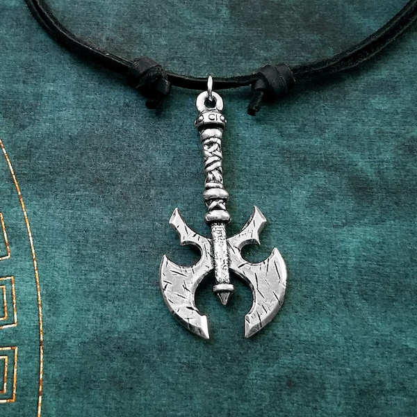 Labrys Necklace Axe Necklace Double Sided Axe Jewelry Viking Jewelry Leather Necklace Black Cord Necklace Men's Jewelry Boyfriend Necklace