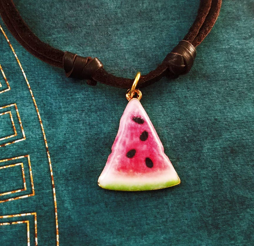 WaterMelon pendant 16mm Gold plated CZ micropaved Fruit Charm DIY Jewelry Necklace Supplies Nature theme Minimalist medallion Food Symbol