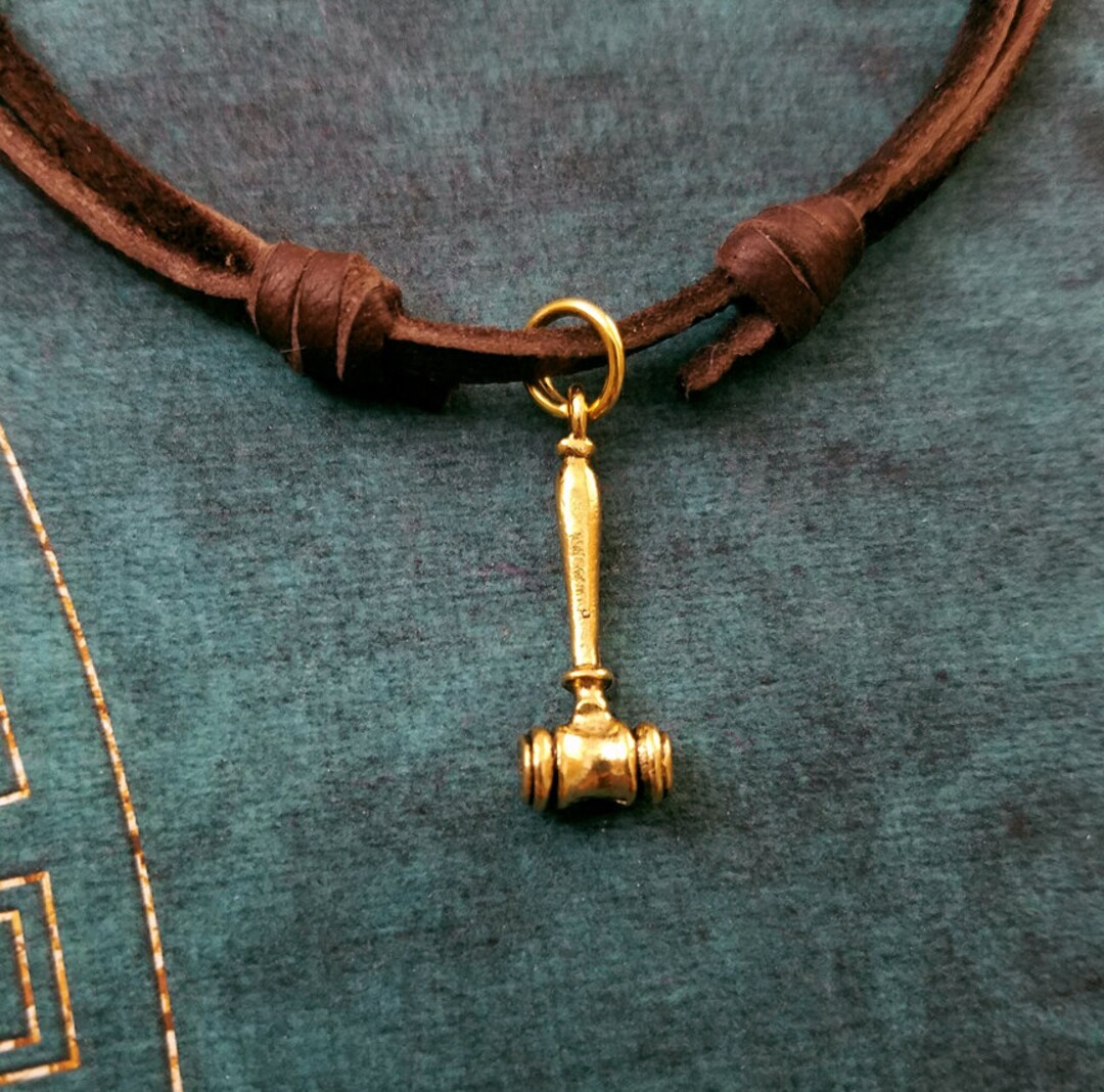 Gavel Necklace SMALL Gavel Jewelry Lawyer Jewelry Judge Gift Charm Leather Necklace Brown Cord