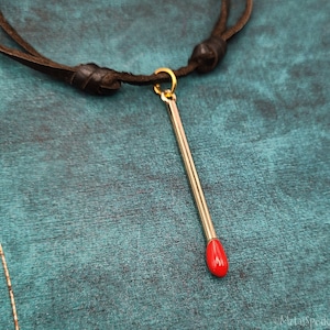 Match Necklace Matchstick Jewelry Matchstick Necklace Match Pendant Necklace Charm Necklace Fire Jewelry Brown Leather Necklace Personalized