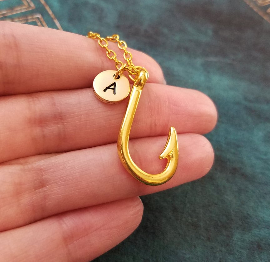 Fish Hook Necklace Fishhook Necklace Fishing Gift Hook Charm Etsy