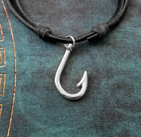 Fish Hook Necklace Fishhook Necklace Fishing Gift Hook Charm Necklace  Leather Necklace Black Cord Necklace Men's Jewelry Boyfriend Necklace -   Canada