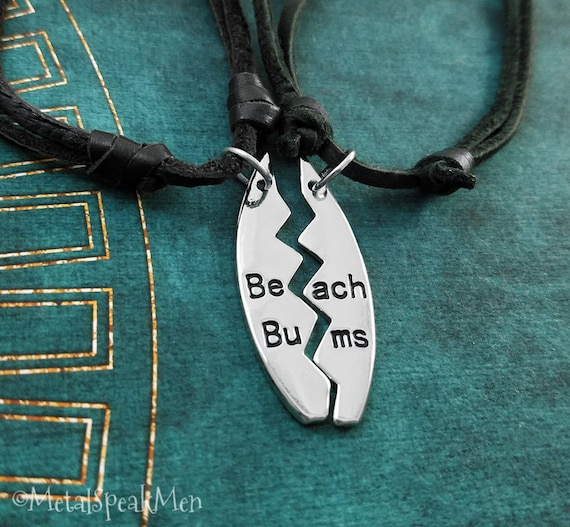 Beach Bums Necklace SET of 2 Surfboard Necklaces Best Friends Necklace Friendship Necklace Black Leather Necklace Men s Jewelry Boyfriend Etsy