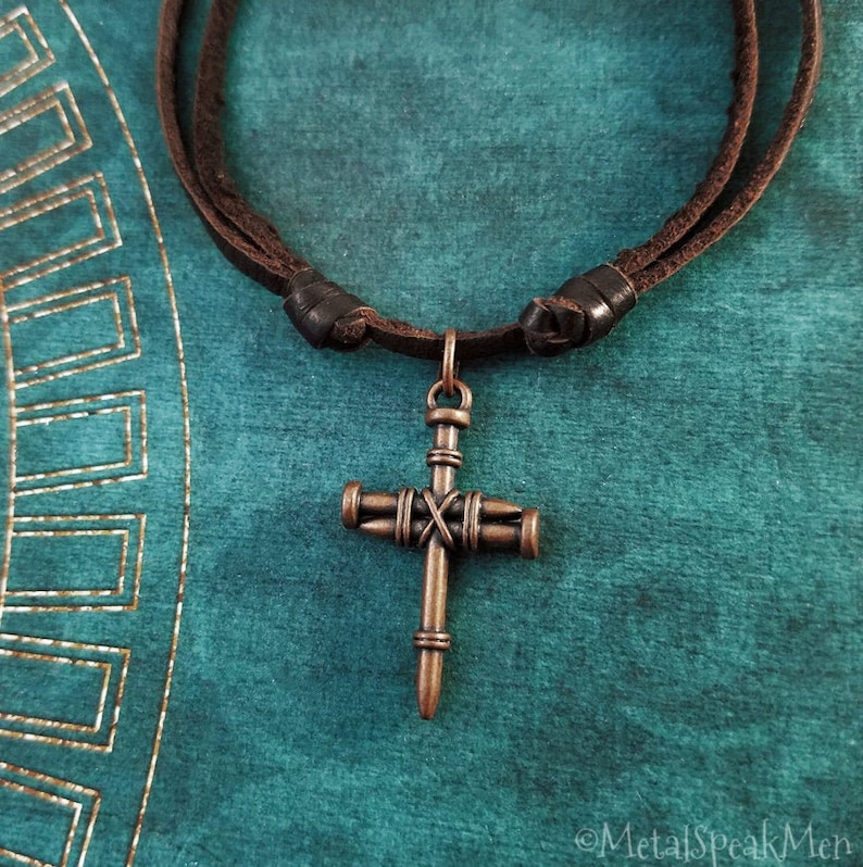 Cross Necklace Nails Cross Jewelry Cross Charm Necklace Copper Etsy