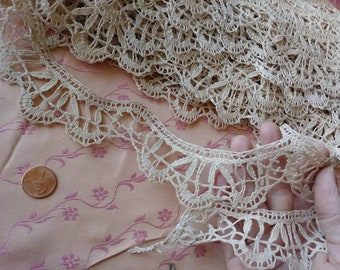Tiny narrow Vintage French bobbin Lace Torchon trim insertion pillows .5 wide 2 yards