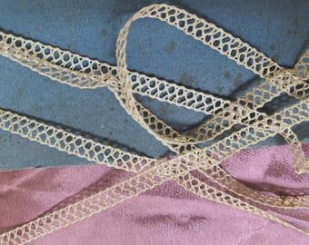Ribete de encaje francés trenzado de novedad antigua, inserción victoriana Battenberg, encaje estrecho de 0,5" que hace casi 3 yardas.