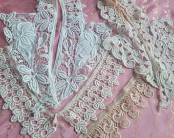 4 vintage trim lot  Victorian edging lingerie collars Cream Schiffli