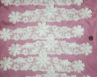 3 pieces floral French lace lot  cotton vintage collar Schiffli panels floral spray
