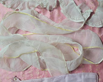 Lote de 4 piezas vintage de seda lavanda transparente con ribete de volantes para falda