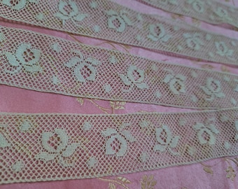 Roses ! wide fine French lace trim Valennciene insertion  detailed thicker type cotton Ivory 43"