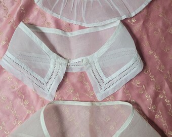 3 ruffled skirt flounce trim vintage lot SHEER collar pieces lot