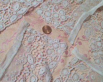 3 piece Matching vintage SHIFFLI Fine trim Victorian edging collar and cuffs tulle chemical lace