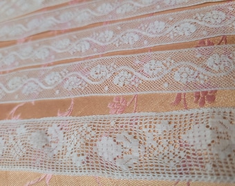 3 finos adornos de encaje vintage Valennciene con inserción ancha antigua de 3+ yardas