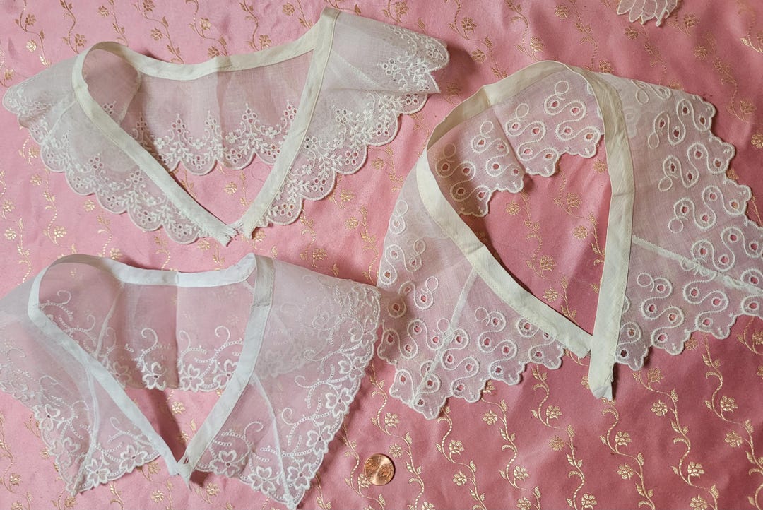 3 Sheer Embroidered Eyelet Trim Vintage Lot SHEER Floral Detailed Raw ...