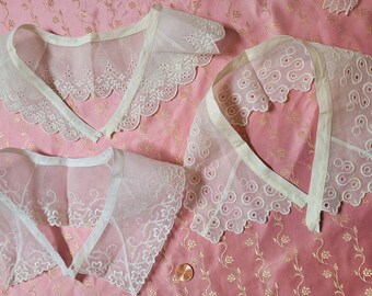 Lote vintage de 3 ribetes bordados transparentes con ojales, seda cruda con detalles florales transparentes