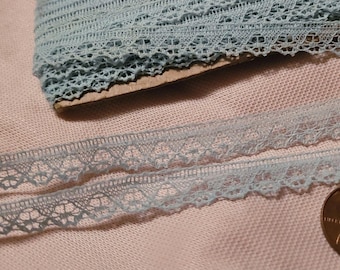 Tiny BLUE Antique French Shiffli lace trim doll clothes narrow tiny scalloped edging old store stock 3 yards