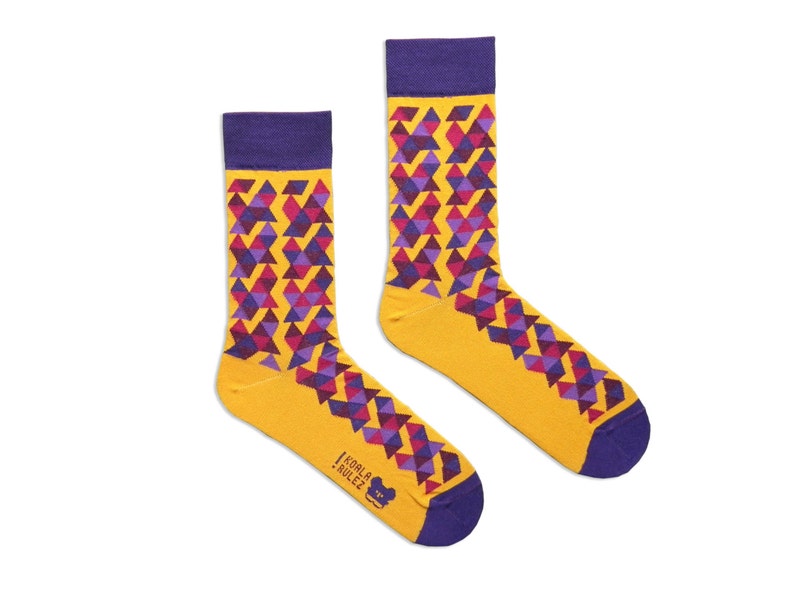 Chaussettes TRIANGLES VIOLET MOUTARDE I Chaussettes hipster colorées uniques ou prune cool mariage marié garçons d'honneur chaussettes socken calcetines chaussettes skarpety image 2