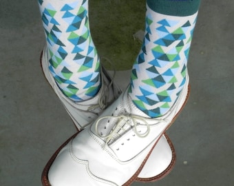 Green Triangle Geometric Cotton Blend Socks