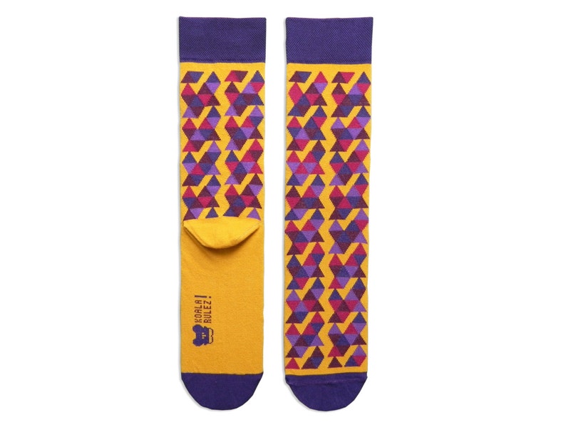 Chaussettes TRIANGLES VIOLET MOUTARDE I Chaussettes hipster colorées uniques ou prune cool mariage marié garçons d'honneur chaussettes socken calcetines chaussettes skarpety image 4