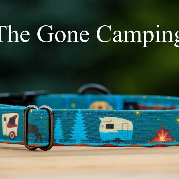 Camping Dog Collar | Fabric Dog Collar | SM-XL Dog Collar | Side Release Dog Collar | Plastic or Metal Dog Collar | 'The Gone Camping'